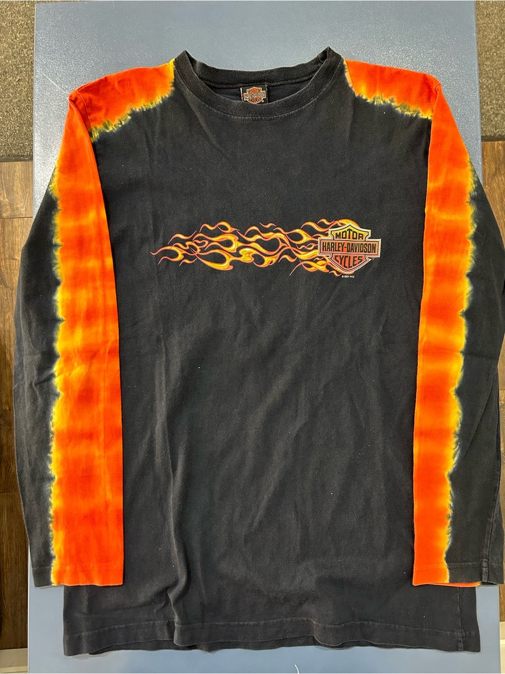 Harley-Davidson Men’s Black Flame Long Sleeve Tie-Dye Graphic Shirt
